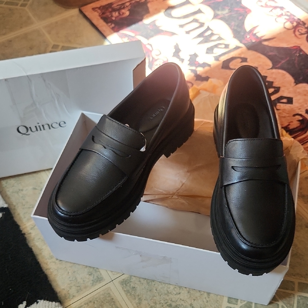 Quince Women's Black Italian Leather Lug Sole Loafers